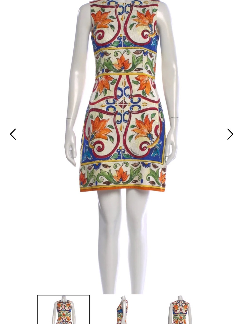 Dolce & Gabbana Cream Mini Dress with Orange, Blue & Green Floral Tile Print
